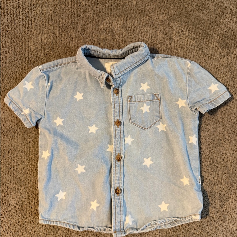 12-18 Month Little Sleepies Play Kids Light Denim Star Print button down Shirt